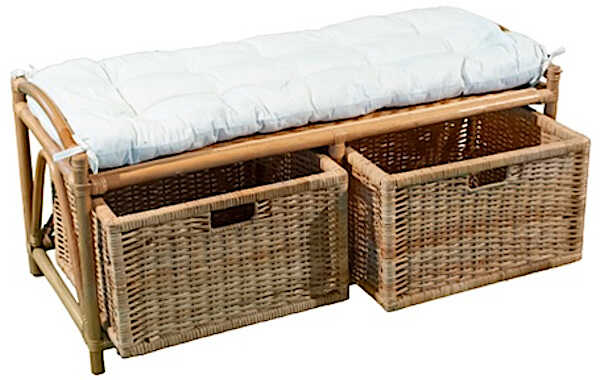 2 Seater Bamboo Storage Bench & Seat Cushion